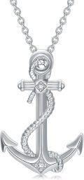 wholesale 925 Sterling Silver Anchor Rope Design with Cubic Zirconias and Garnets Pendant Necklace for Women Gifts-0-0