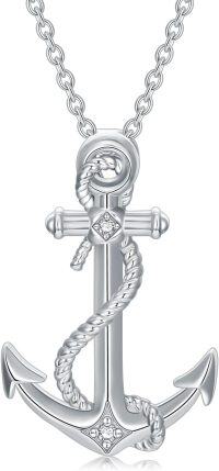 wholesale 925 Sterling Silver Anchor Rope Design with Cubic Zirconias and Garnets Pendant Necklace for Women Gifts-04-White-Diamond