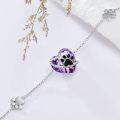 wholesale 925 Sterling Silver Purple Crystal Paw Print Heart Charm Bracelet Gift for Women-0-1