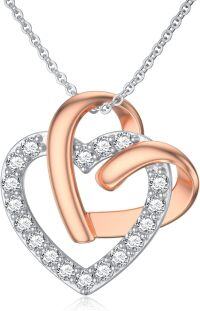 wholesale  14K Gold Two Tone Solid Gold Stone Heart Necklace for Women -Rose Gold