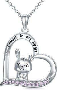 wholesale TOUPOP Sterling Silver Rabbit Necklace Heart Pendant Forever In My Heart Cute Bunny Necklace For Women Friends -undefined