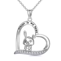 TOUPOP Sterling Silver Stone Rabbit Heart Pendant Necklace-undefined