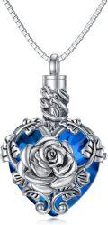 wholesale 925 Sterling Silver Heart-Shaped Rose Blue Crystal Cremation Pendant Necklace-0-0