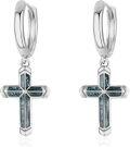 wholesale 925 Sterling Silver Turquoise Inlay Cross Huggie Hoop Dangle Earrings-0-0