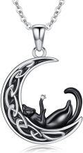wholesale 925 Sterling Silver Black Cat in the Moon Pendant Necklace-0-0