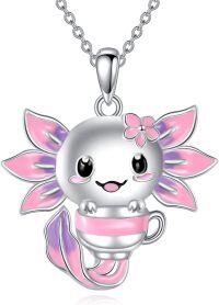 wholesale 925 Sterling Silver Pink and Purple Enamel Axolotl Charm Necklace for Girls & Women Gifts-Axolotl