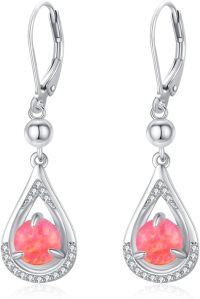 wholesale 925 Sterling Silver Birthstone Hoop Earrings 15-17mm - Gemstone Jewelry for Women Men, Hypoallergenic Gift for Mother Wife Sister-10-October Opal