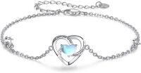 wholesale 925 Sterling Silver Blue Opal & Turquoise Heart Anklet - I love you to the moon and back Adjustable Valentines Day Gifts for Her-A03-Heart MoonstoneBracelet