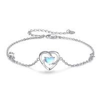 wholesale 925 Sterling Silver Blue Opal & Turquoise Heart Anklet - I love you to the moon and back Adjustable Valentines Day Gifts for Her-A03-Heart MoonstoneBracelet