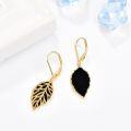 wholesale 925 Sterling Silver Leaf Shape Black Onyx Drop Earrings with Bohemian Filigree Design and Leverback Hooks for Women Gift Ideas-0-5
