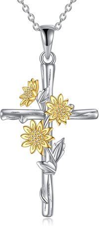 wholesale 925 Sterling Silver Sunflower Cross Pendant Necklace for Women-Sunflower cross necklace-August Birth Flower