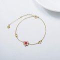 wholesale 14K Gold Pink Enamel Cherry Blossom Heart Charm Ankle Bracelet for Women-0-3