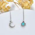 wholesale 925 Sterling Silver Threader Earrings for Women - Long Chain Sun & Moon Tassel Earrings with Turquoise Stone Fashion Hypoallergenic Jewelry-0-2