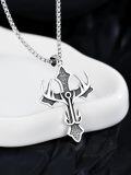 wholesale 925 Sterling Silver &  Celtic Crucifix with Trident and Hooks Pendant Necklace for Men/Women-0-2