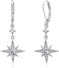 wholesale 925 Sterling Silver Star Shape Cubic Zirconia Leverback Drop Dangle Earrings for Women Girls  4cm Length-April - Star Earrings
