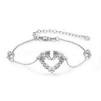 wholesale 925 Sterling Silver Heart-Shaped Wolves Adjustable Bracelet for Women-Wolf Bracelet