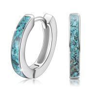 wholesale 925 Sterling Silver Simulated Opal Hoop Earrings for Women Hypoallergenic Huggie Hinged Hoops Colorful Jewelry Gift-14mm Silver Turquoise-14