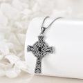 wholesale 925 Sterling Silver Black Stone Celtic Cross Necklace for Women Men Irish Vintage s 48 Chain-0-3
