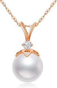 wholesale 14K Gold Freshwater Pearl 9mm Heart Pendant Necklace with Cubic Zirconia Accent - White Gold Tone Chain (18)-14k rose gold