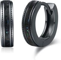 wholesale Black  Opal Stone 15mm Huggie Hoop Earrings for Men & Women - Punk Gothic Style  Ideas-Abalone Shell