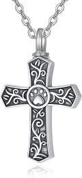 wholesale 925 Sterling Silver Paw Print Cross Urn Pendant Keepsake Memorial Jewelry for Pet Lovers-0-0