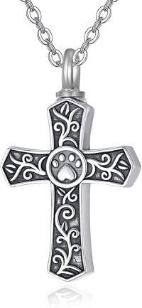 wholesale 925 Sterling Silver Paw Print Cross Urn Pendant Keepsake Memorial Jewelry for Pet Lovers-Dog Paw