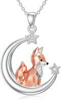 wholesale TOUPOP Fox Necklace For Women 925 Sterling Silver Origami Fox Moon Pendant Necklace Animal Jewelry For Women -0-0