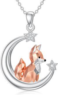 wholesale TOUPOP Fox Necklace For Women 925 Sterling Silver Origami Fox Moon Pendant Necklace Animal Jewelry For Women -undefined