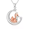 TOUPOP Sterling Silver Moonstone Origami Fox Pendant Necklace-0-0