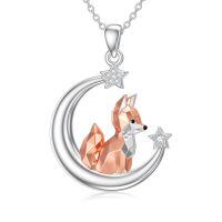 TOUPOP Sterling Silver Moonstone Origami Fox Pendant Necklace-undefined