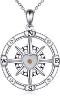 wholesale 925 Sterling Silver Heart-Shaped Compass Pendant with Yellow Stone and Cubic Zirconia Elements - Faith Jewelry for Women & Girls-Compass Necklace