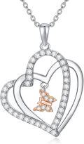 wholesale TOUPOP Butterfly Necklace Sterling Silver Double Heart Pendant Necklace With Butterfly Birthday Christmas Jewelry Gifts For Women -0-0