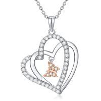 TOUPOP Sterling Silver Pendant Double Heart Butterfly Necklace Gift For Women-undefined