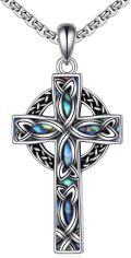wholesale 925 Sterling Silver Celtic Knot Abalone Shell Inlay Cross Pendant Necklace for Women-0-0