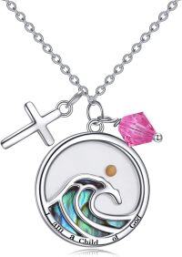 wholesale 925 Sterling Silver Wave and Cross Pink Crystal Faith Necklace for Women-7-Cross Seed Ocean