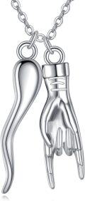 wholesale 925 Sterling Silver & Hypoallergenic Italian Lucky Gesture Pendant Necklace, 25.5mm Protective Amulet Jewelry Gift for Loved Ones-0-0