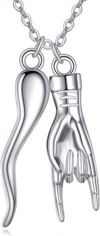 wholesale 925 Sterling Silver & Hypoallergenic Italian Lucky Gesture Pendant Necklace, 25.5mm Protective Amulet Jewelry Gift for Loved Ones-Italian Horn Necklace