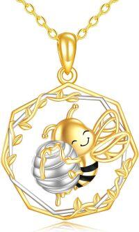 wholesale 925 Sterling Silver Gold Plated Bee & Honeycomb Pendant Necklace for Women-Bee necklace gold