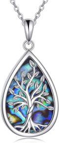 wholesale Sterling Silver Abalone Lotus Sunflower Hummingbird Teardrop Necklace-0-0