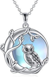 wholesale 925 Sterling Silver Moonstone Owl Crescent Moon Pendant Necklace for Women-Owl Necklace-2