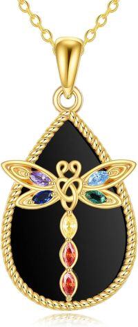 wholesale 925 Sterling Silver Black Onyx Dragonfly Pendant Necklace for Women Gemstone  Ideas-dragonfly necklace