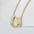 wholesale Gold Cross Horseshoe Pendant Necklace for Women Girls - Silver Lucky Charm Necklace - s for Cowgirls Equestrian Birthday Mother's Day-0-2