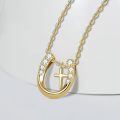 wholesale Gold Cross Horseshoe Pendant Necklace for Women Girls - Silver Lucky Charm Necklace - s for Cowgirls Equestrian Birthday Mother's Day-0-2
