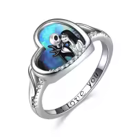 TOUPOP Sterling Silver Abalone Jack Skellington Sally Nightmare Rings-undefined