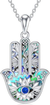 wholesale 925 Sterling Silver Metal Abalone Shell Blue Evil Eye Hamsa Hand Pendant Necklace for Women and Men-Evil Eye
