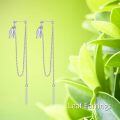 wholesale 925 Sterling Silver Leaf Drop Threader Earring with Chains - Elegant Holiday Accessory for Women-0-4