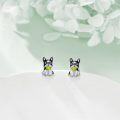 wholesale 925 Sterling Silver Black and White French Bulldog Dog Stud Earrings with Green Ball Pendant for Girls & Women-0-2