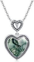 wholesale 925 Sterling Silver Heart Green Jasper Pendant Necklace for Women - I Love You to the Moon Gift-0-0