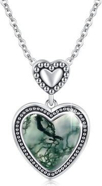 wholesale 925 Sterling Silver Heart Green Jasper Pendant Necklace for Women - I Love You to the Moon Gift-01-Heart Moss Agate