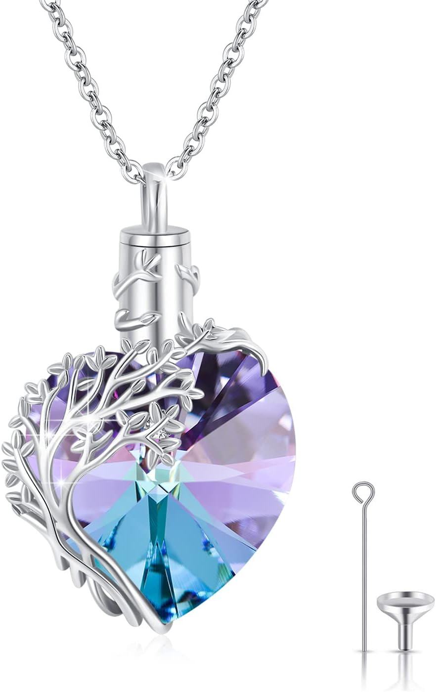 Sterling Silver Crystal Tree of Life Urn Necklace for Ashes w Funnel-0-1
